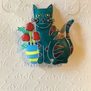 Enamel on Sterling Cat Pin